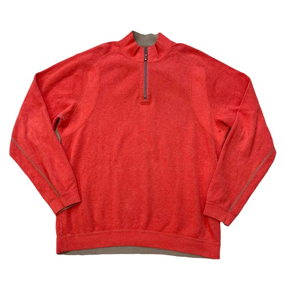 Tommy Bahama Other - Tommy Bahama 1/4 Zip Sweatshirt Mens Sz L Orange Reversible Long Sleeve Pullover